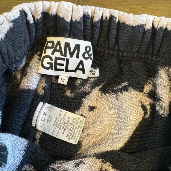 PAM & GELA bleach tie dye gym sweatpants in black/cream joggers M Marble - Picture 6 of 8